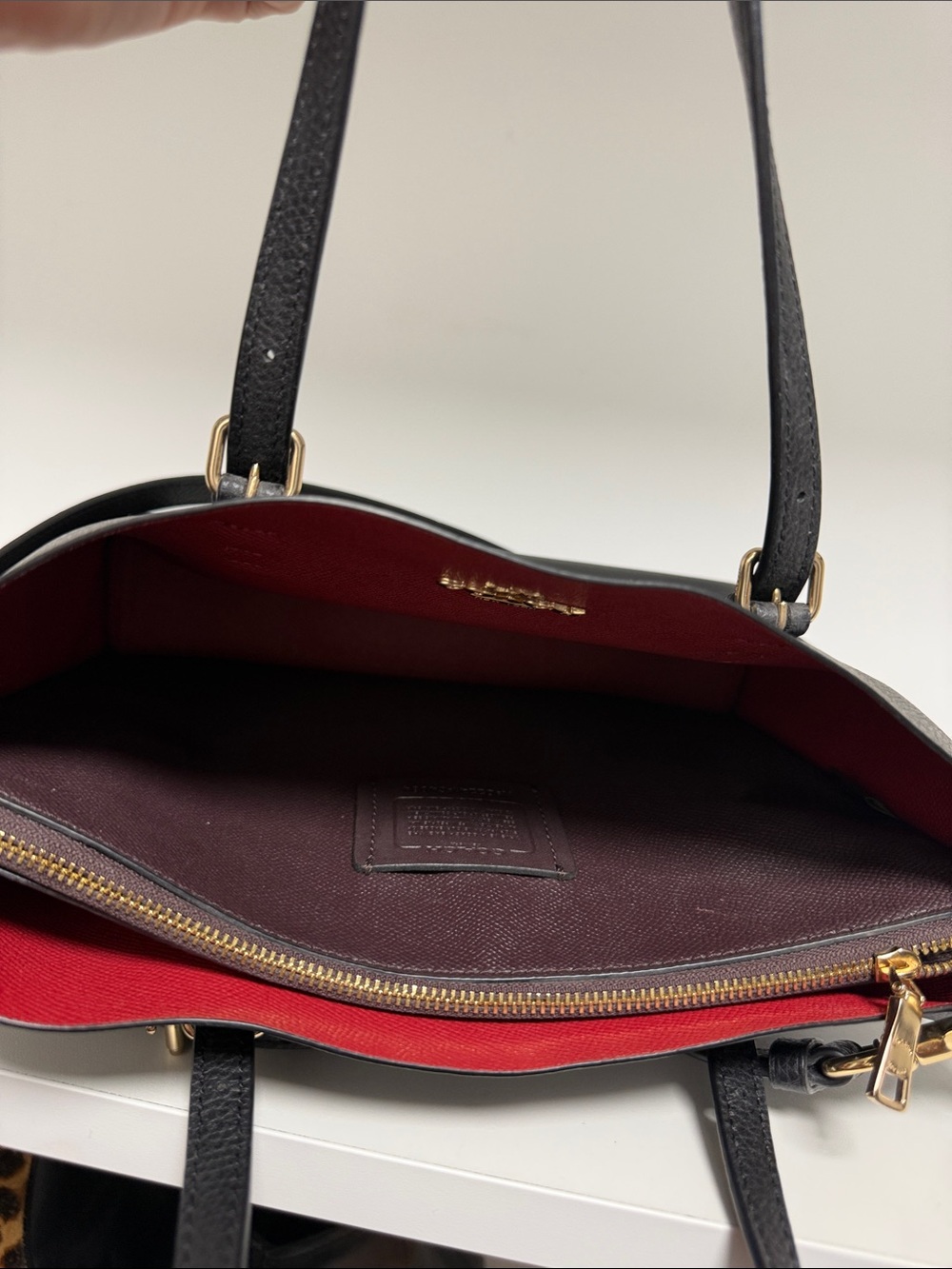 Coach Black Leather Satchel with Red Interior Accent - Picture 4 of 4